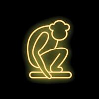 Neon style icon of a monkey picking up a peanut vector