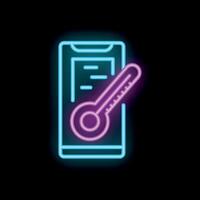 Neon icon of a thermometer measuring temperature on smartphone screen vector
