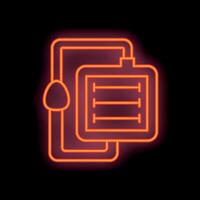 Glowing neon icon of blood transfusion system with blood bag and drop counter vector
