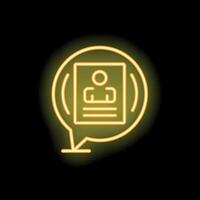 Neon icon of speech bubble showing curriculum vitae vector