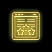 Neon icon of website page with customer review rating stars vector