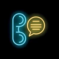Glowing neon line phone handset with speech bubble on black background vector
