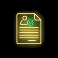 Neon icon of curriculum vitae with check mark approving candidate vector