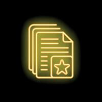 Neon icon of documents with star emphasizing importance of file vector