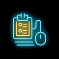 Neon online survey form with computer mouse clicking vector