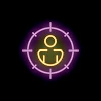 Neon icon of customer targeting with crosshair on black background vector