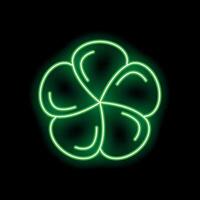 Green neon light glowing clover on black background vector