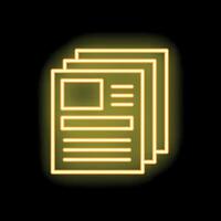 Yellow neon sign showing stack of documents on black background vector