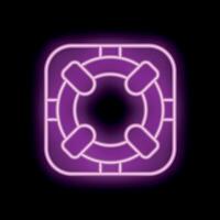 Neon sign of lifebuoy in square frame glowing on black background vector