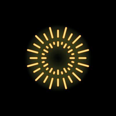 Neon light effect creating a sun shape on a black background