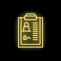 Neon icon of clipboard showing curriculum vitae with signature vector