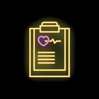 Neon icon of medical report with heartbeat line and heart shape vector