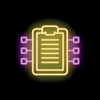 Neon icon of clipboard representing data processing and analysis vector