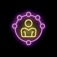 Neon icon of a person surrounded by connection points representing social network or business team vector