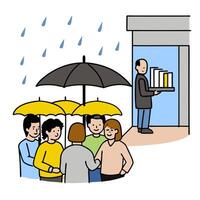 People standing under umbrellas in the rain vector