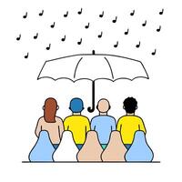 People under umbrella in rain vector