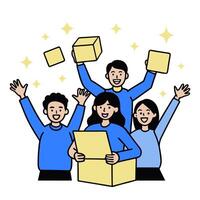A group of people holding boxes and boxes vector