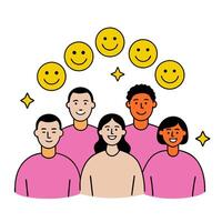 People with Glowing Financial Charts and Happy Smiles concept as A group of people with glowing financial charts and happy smiles set against a whimsical backgro vector