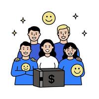 People with Glowing Coins and Radiant Bank Statements concept as A group of people with glowing coins and radiant bank statements set against a dreamy background vector