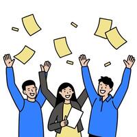 People with Glowing Documents and Joyful Expressions concept as A group of people using glowing documents with joyful expressions set against a fantastical backg vector