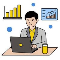 Data Scientist with Laptop and Financial Models in High Tech Lab concept as Long shot of a data scientist using a laptop and analyzing financial models in a high vector
