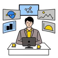 Data analyst using machine learning for social media predictions concept as A data analyst in a tech lab using machine learning for social media predictions on m vector