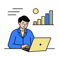 Data Scientist with Laptop and Financial Models in High Tech Lab concept as Long shot of a data scientist using a laptop and analyzing financial models in a high vector