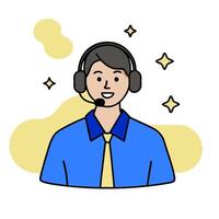 Customer Support with Headset and Computer concept as A customer support agent with a headset and computer set against a whimsical background offering ample spac vector