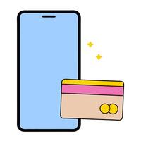 Credit Card and Smartphone concept as A smartphone next to a credit card on a clean blank surface. in Photo Stock Concept vector