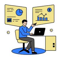 Credit Analyst with Digital Tools and Financial Models in Futuristic Office concept as Long shot of a credit analyst using digital tools and reviewing financial vector