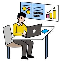 Credit Analyst with Digital Tools and Financial Models in Futuristic Office concept as Long shot of a credit analyst using digital tools and reviewing financial vector