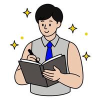 Counselor with Notebook and Pen concept as An image of a counselor with a notebook and pen set against a dreamy background offering ample space for text or graph vector