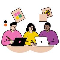 Creative Team with Sketchpads and Color Swatches concept as A creative team using sketchpads and color swatches set against a dreamy background offering ample sp vector