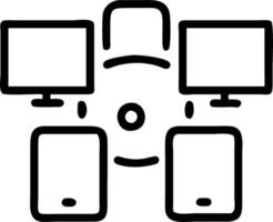 minimalize as Business team working on a digital project concept as A illustration of a business team working on a digital project with multiple screens and device vector