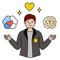 Counselor with Brain and Heart concept as An image of a counselor with a brain and heart symbol set against a whimsical background offering ample space for text vector