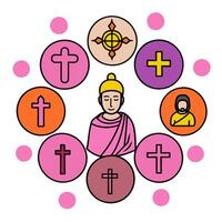 3D Bokeh Harmony Religious Icons concept as Bokeh lights creating harmonious pattern of religious icons soft focus background for advertisements infographics World Religion Day as vector