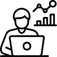 Analyst with Laptop and Graph concept as An analyst using a laptop and studying a graph set against a dreamy background offering ample space for text or graphics vector