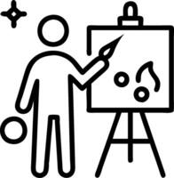 Art Teacher with Easel and Paints in Magical Art Room concept as Long shot of an art teacher with an easel and paints in a magical art room. The setting includes vector