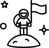 Astronaut with Helmet and Flag on Floating Island concept as Long shot of an astronaut with a helmet and flag standing on a floating island in space. The surreal vector