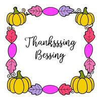 Autumn Garland Border with Gourds and Give Thanks Wording concept as A beautifully designed border frame featuring an autumn garland made of gourds leaves and be vector