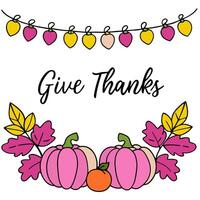 Autumn Garland Border with Gourds and Give Thanks Wording concept as A beautifully designed border frame featuring an autumn garland made of gourds leaves and be vector