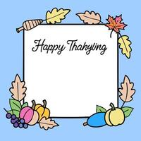 Autumn Leaves and Cornucopia Border with Happy Thanksgiving Wording concept as An elegant border frame adorned with a variety of autumn leaves and a cornucopia f vector