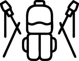 Backpack and hiking poles icon with space for text and graphics on a blue background concept as A modern backpack and hiking poles icon design featuring space fo vector