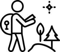 Backpacker with Map and Compass in Enchanted Forest concept as Long shot of a backpacker with a map and compass standing in an enchanted forest. The scene includ vector