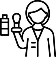 Beauty Consultant with Foundation and Brush in Retail Store concept as Wide shot of a beauty consultant holding a foundation bottle and brush in a retail store. vector