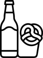 Beer bottle and a pretzel symbolizing pub snacks with ample space for text. concept as A beer bottle and a pretzel representing traditional pub snacks and bevera vector