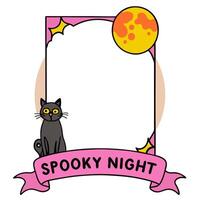 Black Cat and Moon Border with Spooky Night Wording concept as A spooky border frame featuring a black cat and a full moon perfect for Halloween themed projects. vector