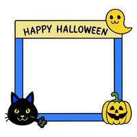 Black Cat and Jack o Lantern Border with Happy Halloween Wording concept as A classic border frame featuring a black cat and jack o lanterns perfect for Hallowee vector