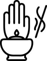 Buddha hand and incense burner icon with space for text and graphics on a blue background concept as A modern Buddha hand and incense burner icon design featurin vector