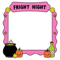 Cauldron and Potion Border with Fright Night Wording concept as A magical border frame featuring a cauldron and potion bottles perfect for Halloween themed proje vector